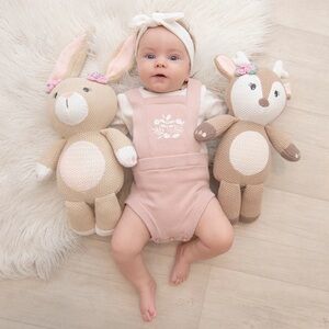 LIVING‎ TEXTILES BELLE BUNNY Knit Toy Rattle | Baby Girl Gift | Newborn Keepsake